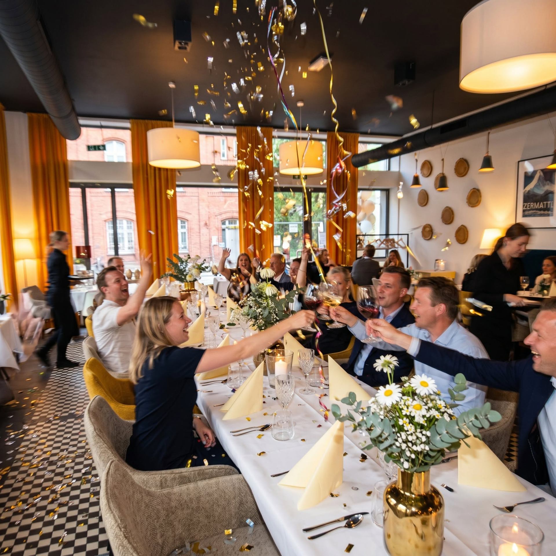 Świętowanie przy stole w Restauracji Szwajcaria
